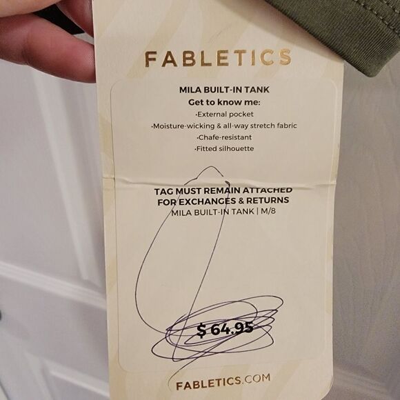 Fabletics New Mila Built In Bra & Back Pocket Tank Olive Green Size medium NWT - Picture 7 of 7